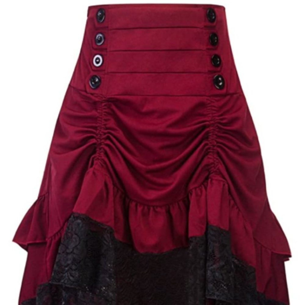 Maroon Hi Low Skirt with Drawstring Rouching